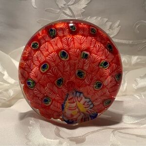 Glass Peacock Paperweight - Red Millefiori